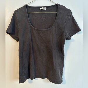 DALMYS Solid Black Scoop Crewneck Short Sleeve Cotton  Casual Shirt Size Large